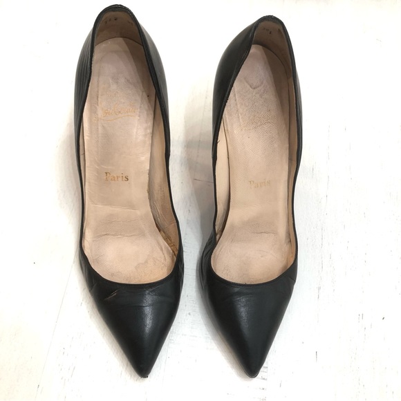 Christian Louboutin Black Leather Pointed Heels Sz 39 1/2 - Picture 5 of 15